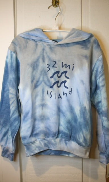 French Terry Blue Tie Dye 32 Mi two wave Hoodie